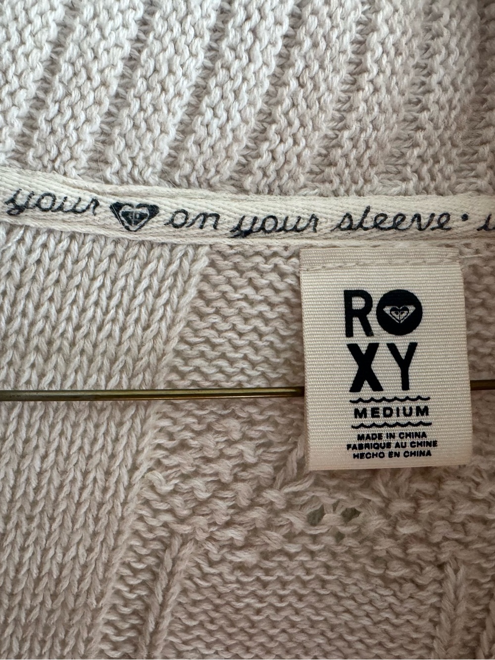 Roxy Women's Cream Shawl Collar Open Front Cardigan - Picture 3 of 5